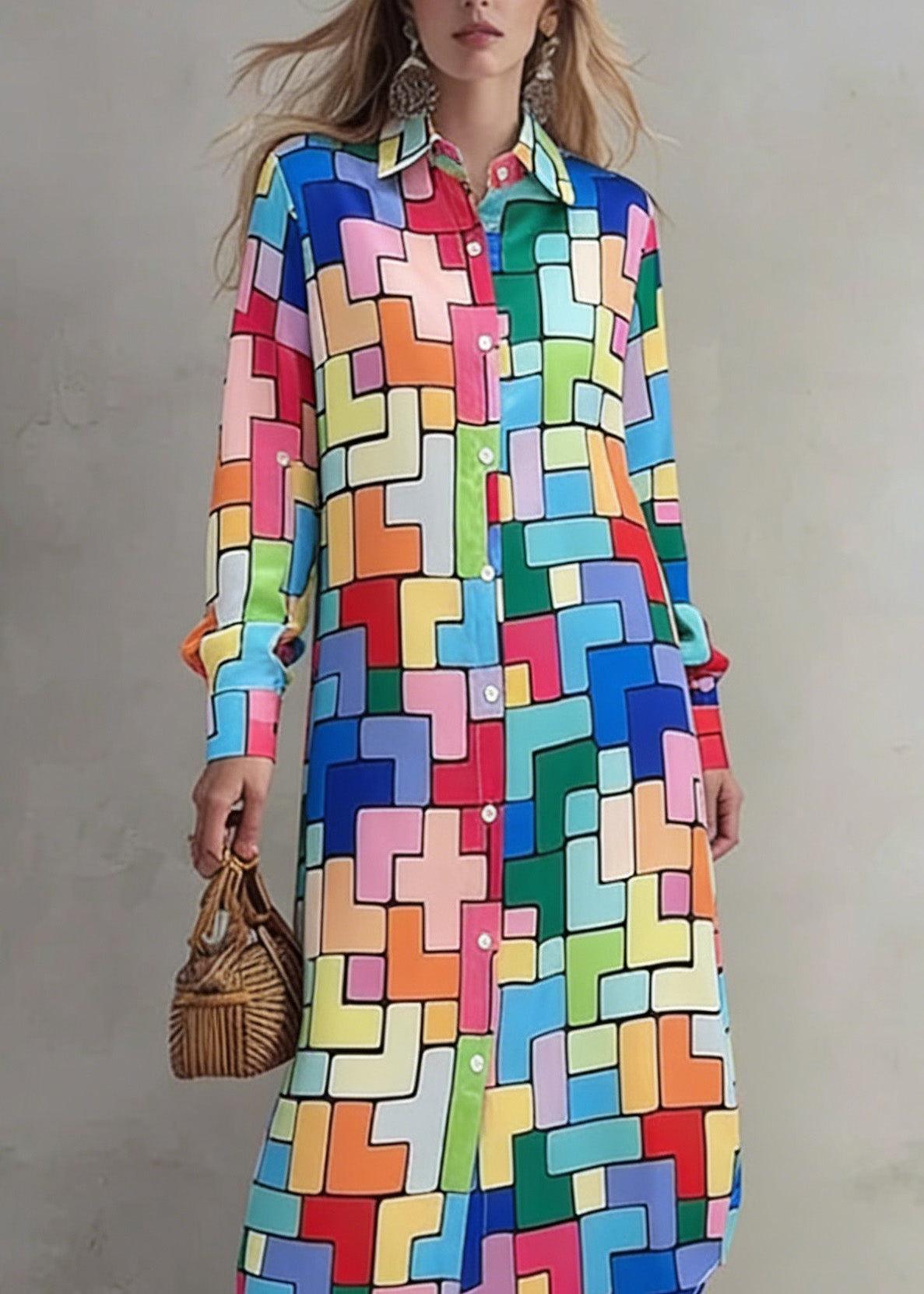 Fashion Peter Pan Collar Print Cotton Shirts Dress Spring