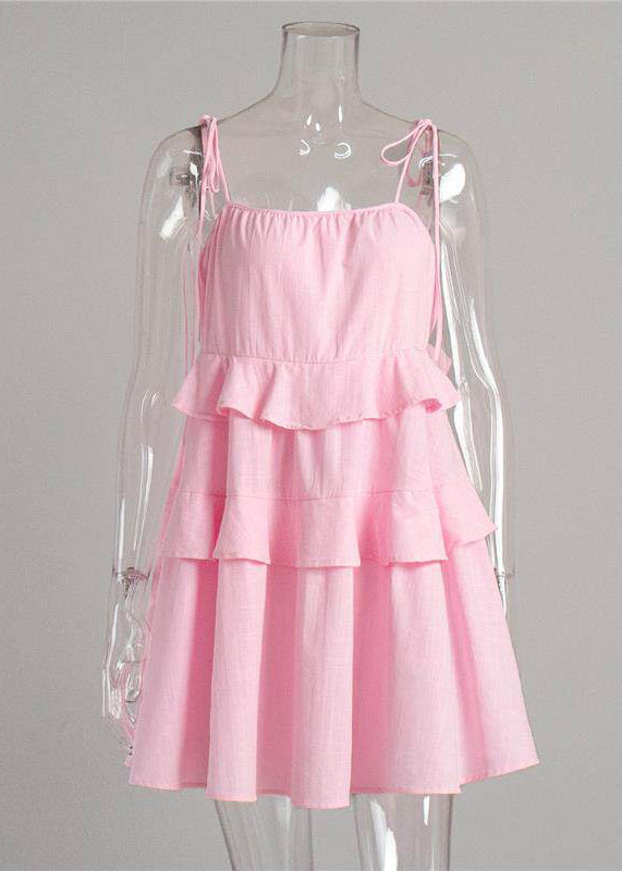 Fashion Pink Ruffled Cotton Sundress Summer