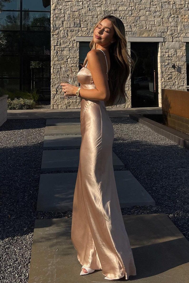 Suzhoufashion Mermaid Spaghetti Straps Champagne Party Dress With Open Back Formal Evening Gown