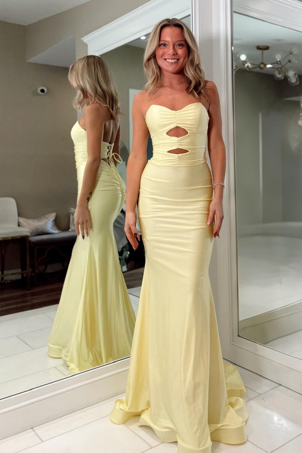 Suzhoufashion Fashionable Mermaid Sweetheart Yellow Long Prom Dress With Keyhole Criss Cross Back Formal Evening Gown