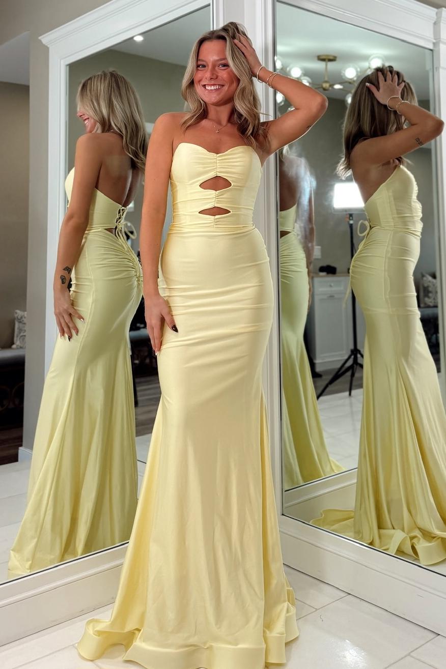 Suzhoufashion Fashionable Mermaid Sweetheart Yellow Long Prom Dress With Keyhole Criss Cross Back Formal Evening Gown
