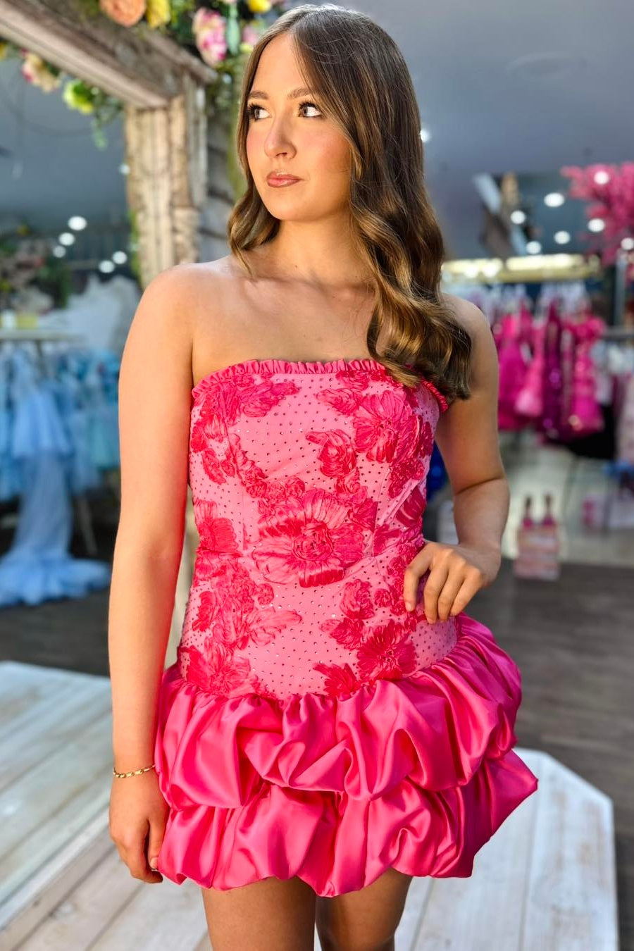 Fashionable Bodycon Strapless Black/Fuchsia Short Homecoming Dress with Embroidery Beading
