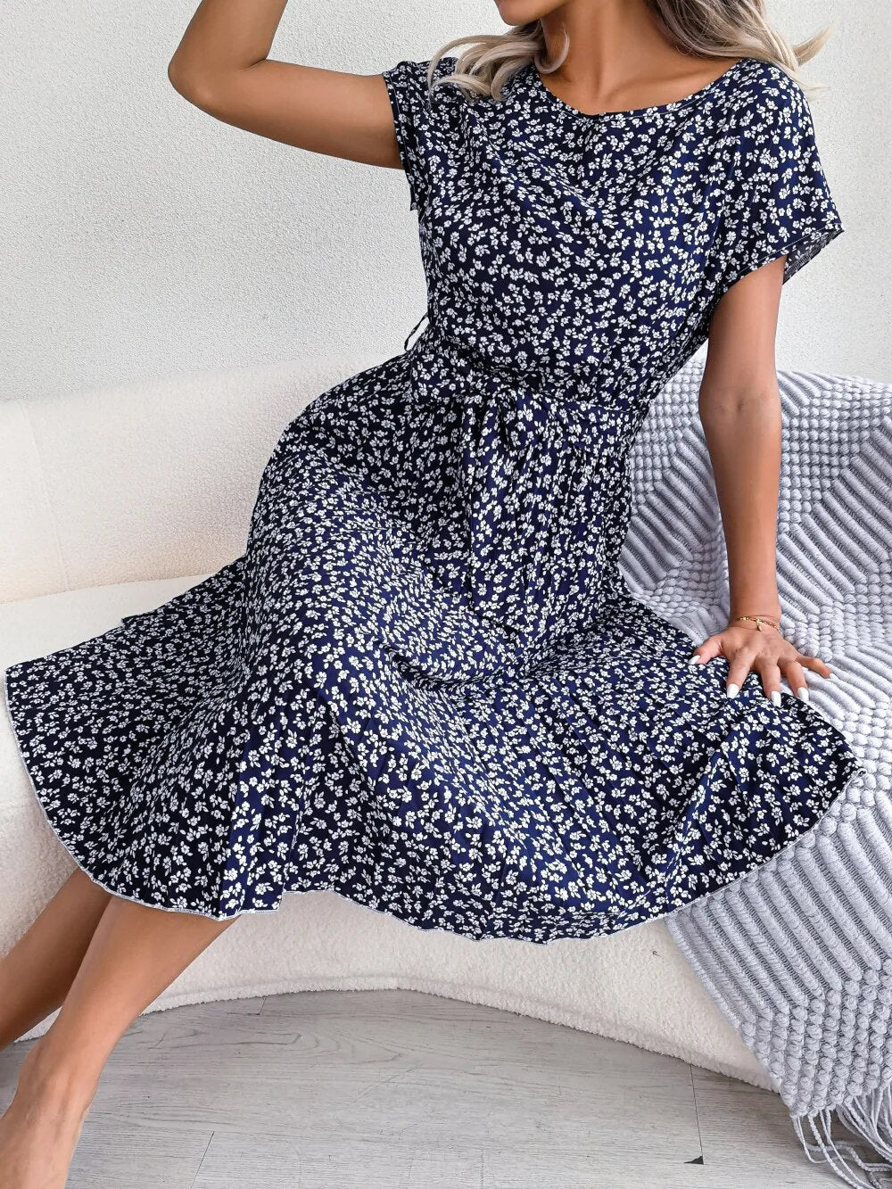 Nara Pleated Dress with Floral Pattern for Women Streetwear Style