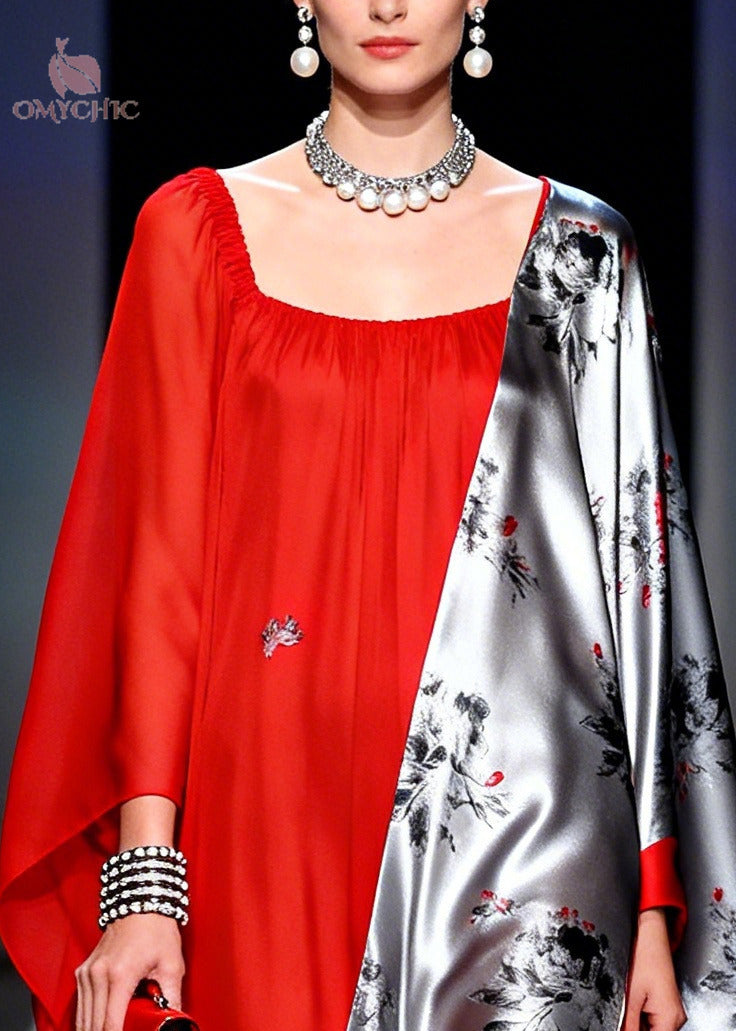 Fine Red Asymmetrical Patchwork Chiffon Long Dresses Summer