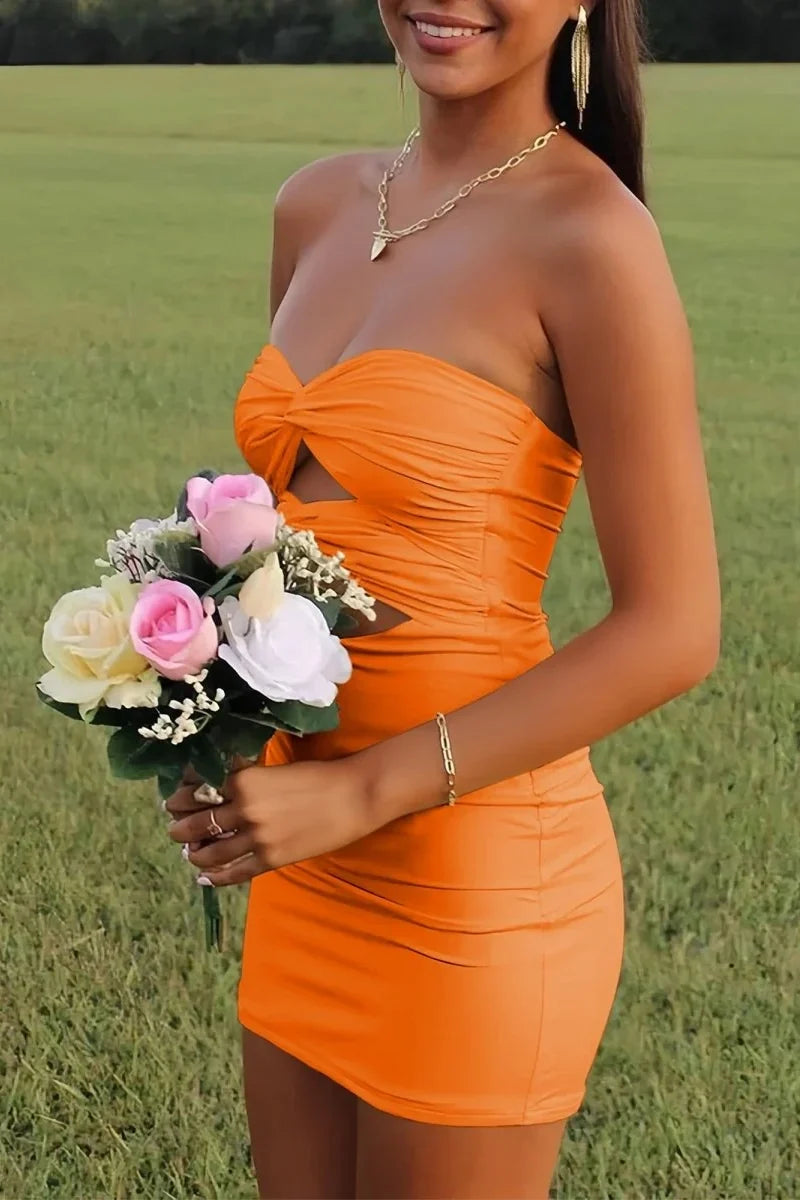 Fitted Sheath Sweetheart Yellow Short Homecoming Dress with Keyhole