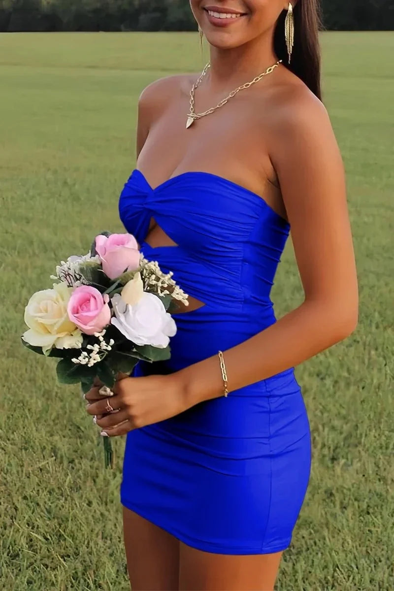 Fitted Sheath Sweetheart Yellow Short Homecoming Dress with Keyhole