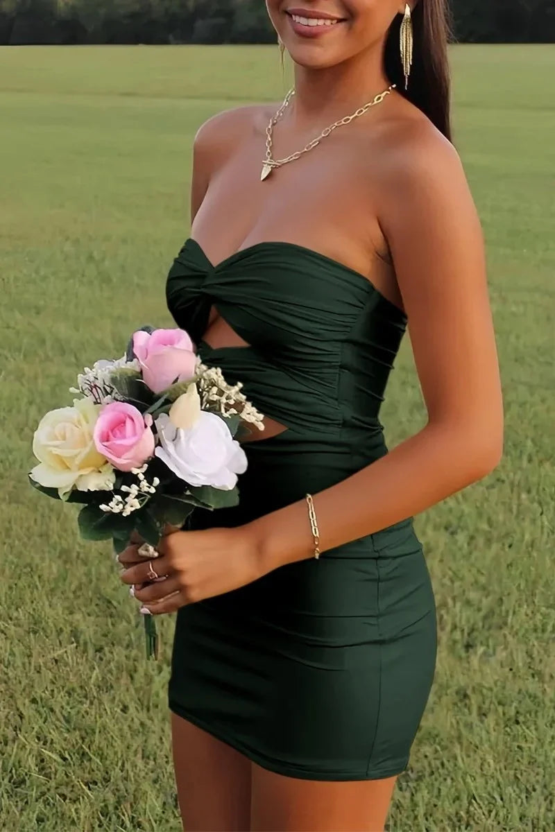 Fitted Sheath Sweetheart Yellow Short Homecoming Dress with Keyhole