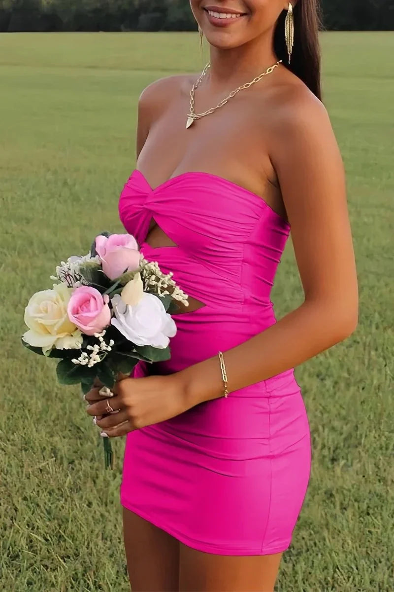 Fitted Sheath Sweetheart Yellow Short Homecoming Dress with Keyhole