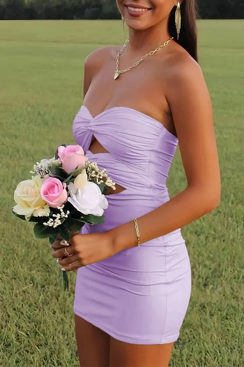 Fitted Sheath Sweetheart Yellow Short Homecoming Dress with Keyhole