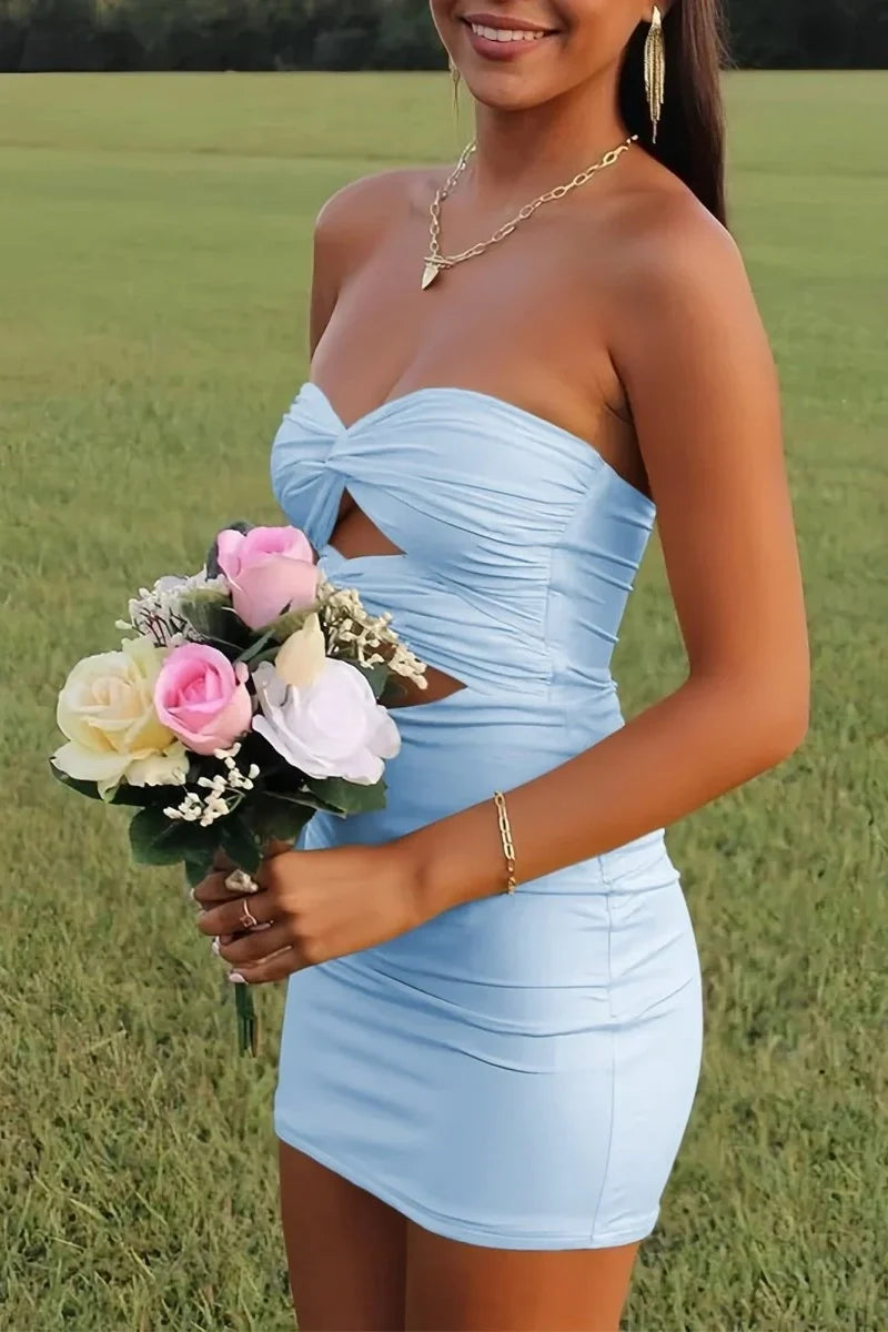 Fitted Sheath Sweetheart Yellow Short Homecoming Dress with Keyhole