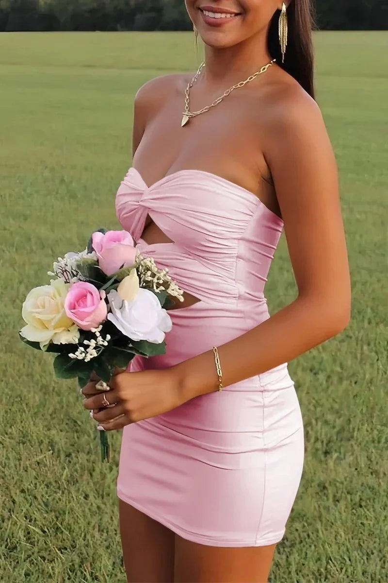 Fitted Sheath Sweetheart Yellow Short Homecoming Dress with Keyhole