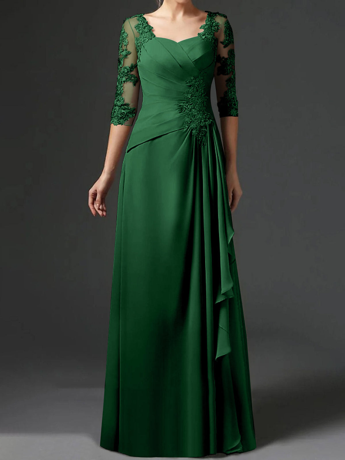 Long A Line Gown with Square Neck and Half Sleeves