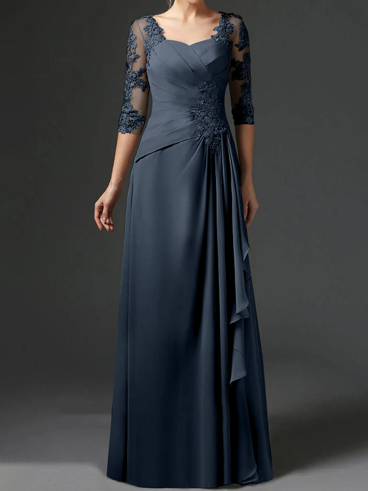 Long A Line Gown with Square Neck and Half Sleeves