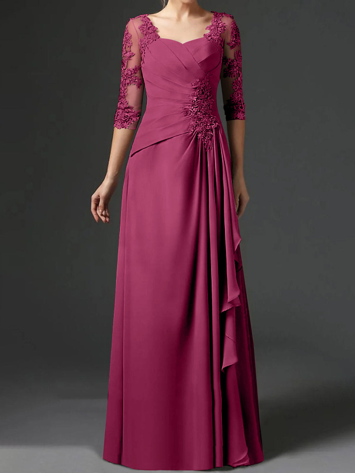 Long A Line Gown with Square Neck and Half Sleeves