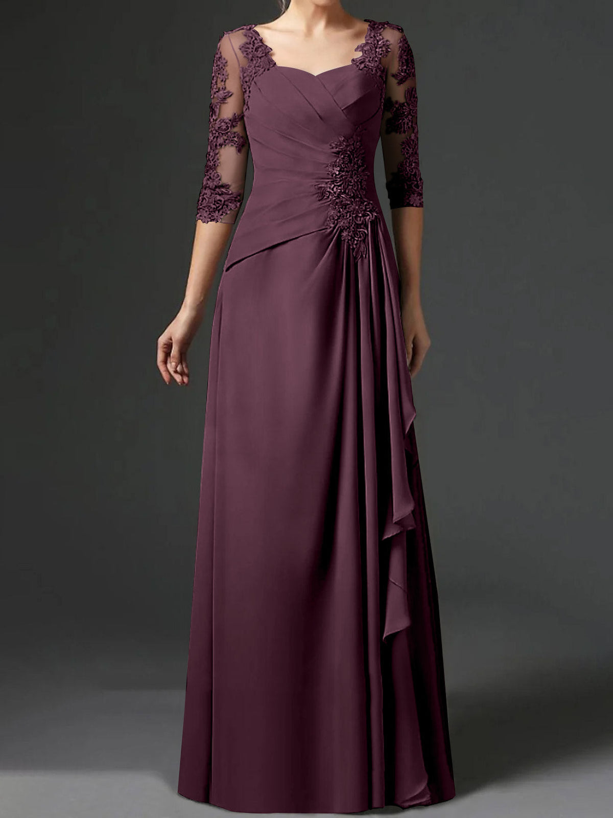 Long A Line Gown with Square Neck and Half Sleeves