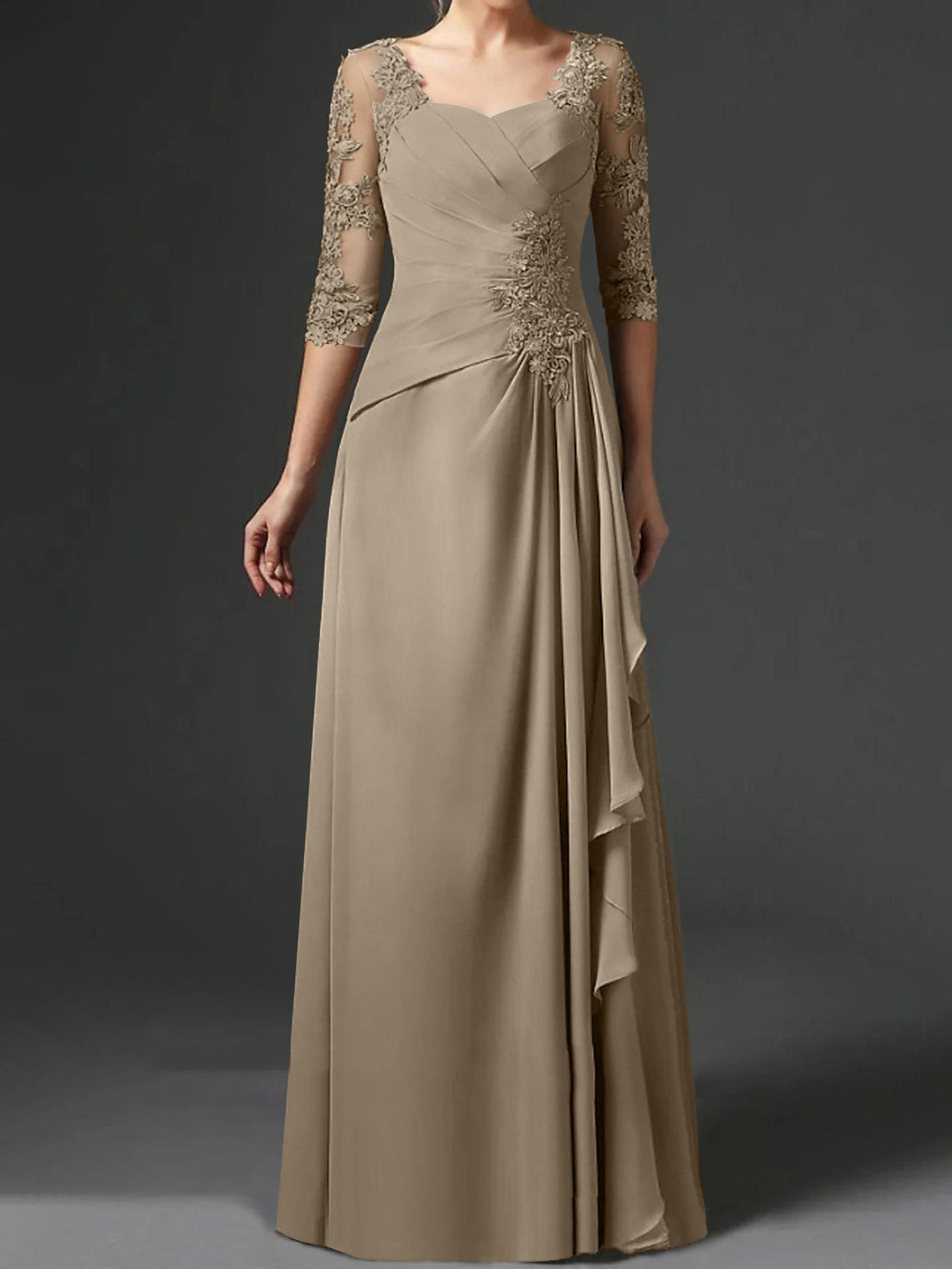 Long A Line Gown with Square Neck and Half Sleeves