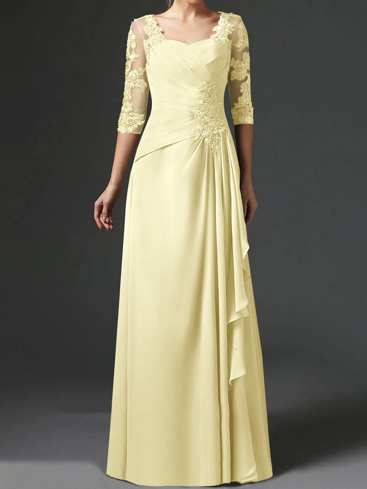 Long A Line Gown with Square Neck and Half Sleeves