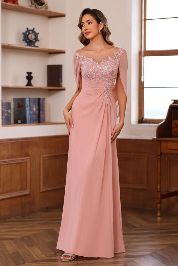 Long A Line Scoop Mother of the Bride Dress with Pleated & Sequins