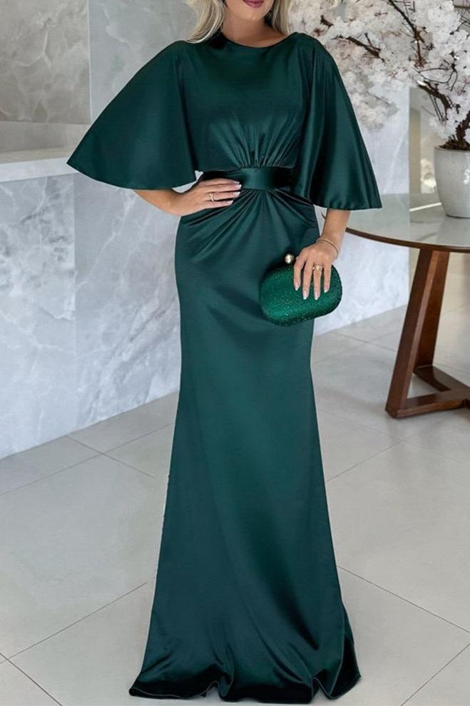 Long Belted Mother of the Bride Dress with 1 2 Sleeves and Sheath Column Scoop Neckline