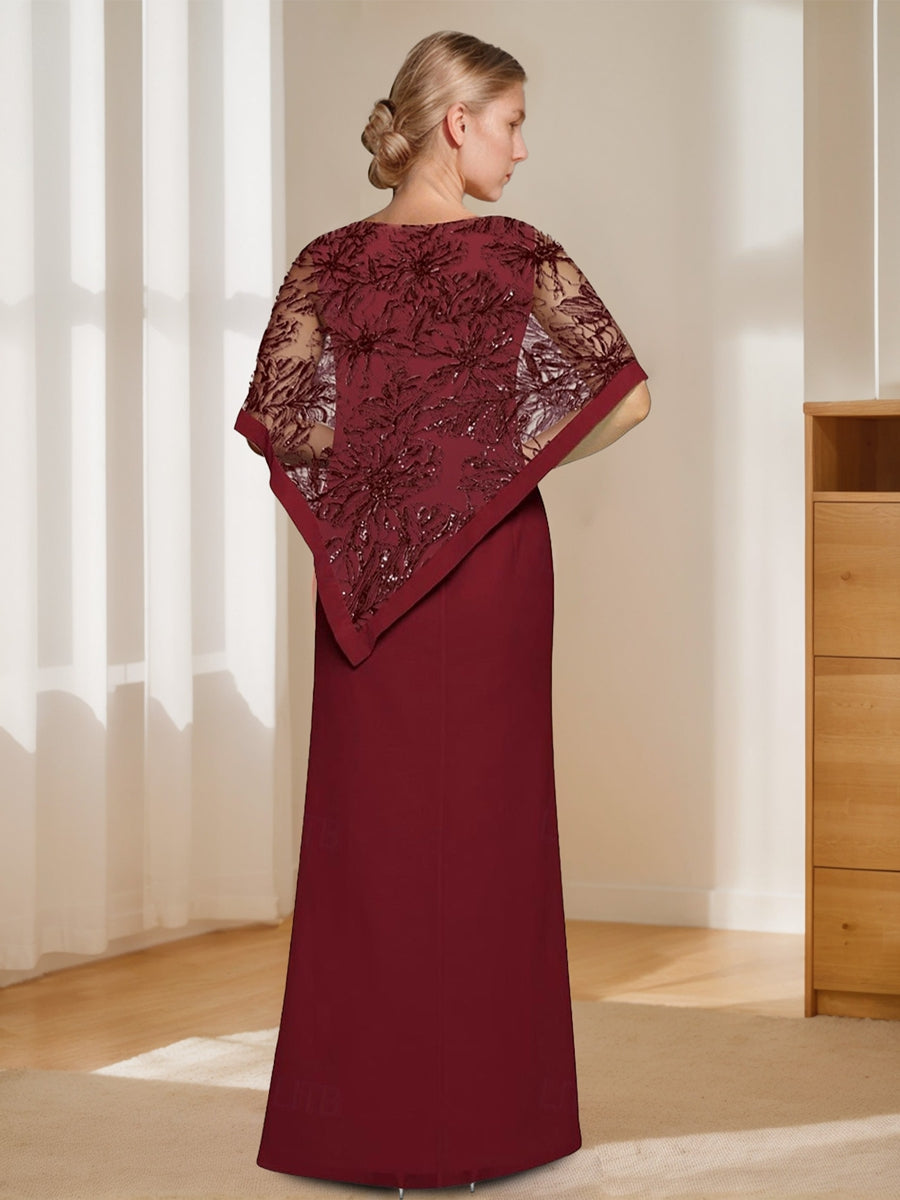 Long Mermaid Trumpet Mother of the Bride Jewel Neck Gown with Side Split & Appliques