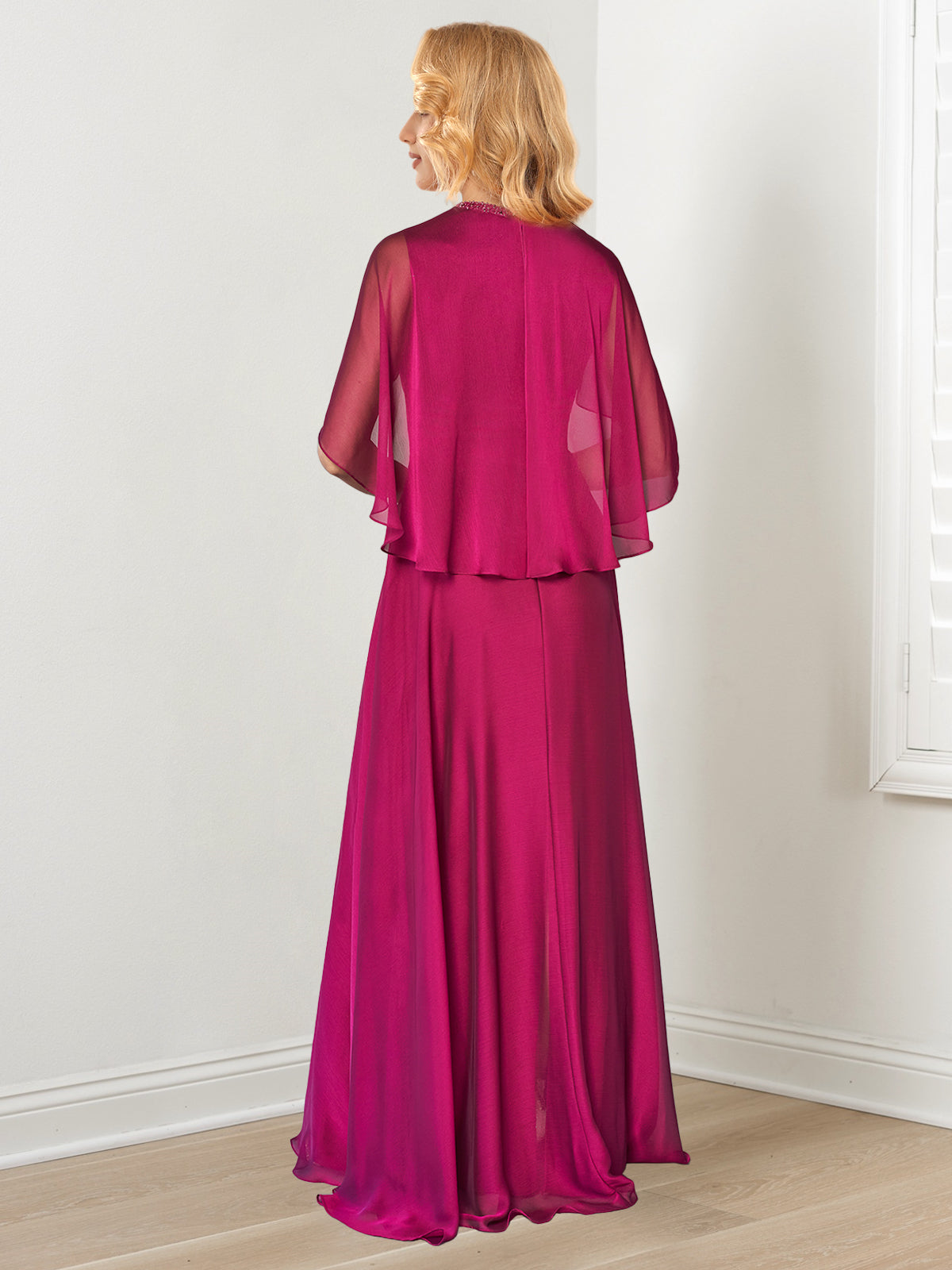 Long Mother of the Bride A Line Dress with Hand Beaded Jewel Neckline