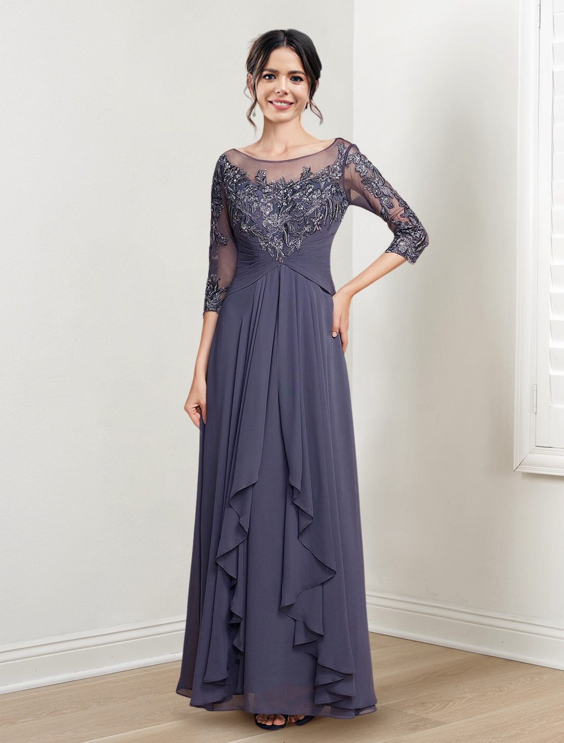 Long Mother of the Bride Dress with A Line and Scoop Necklines