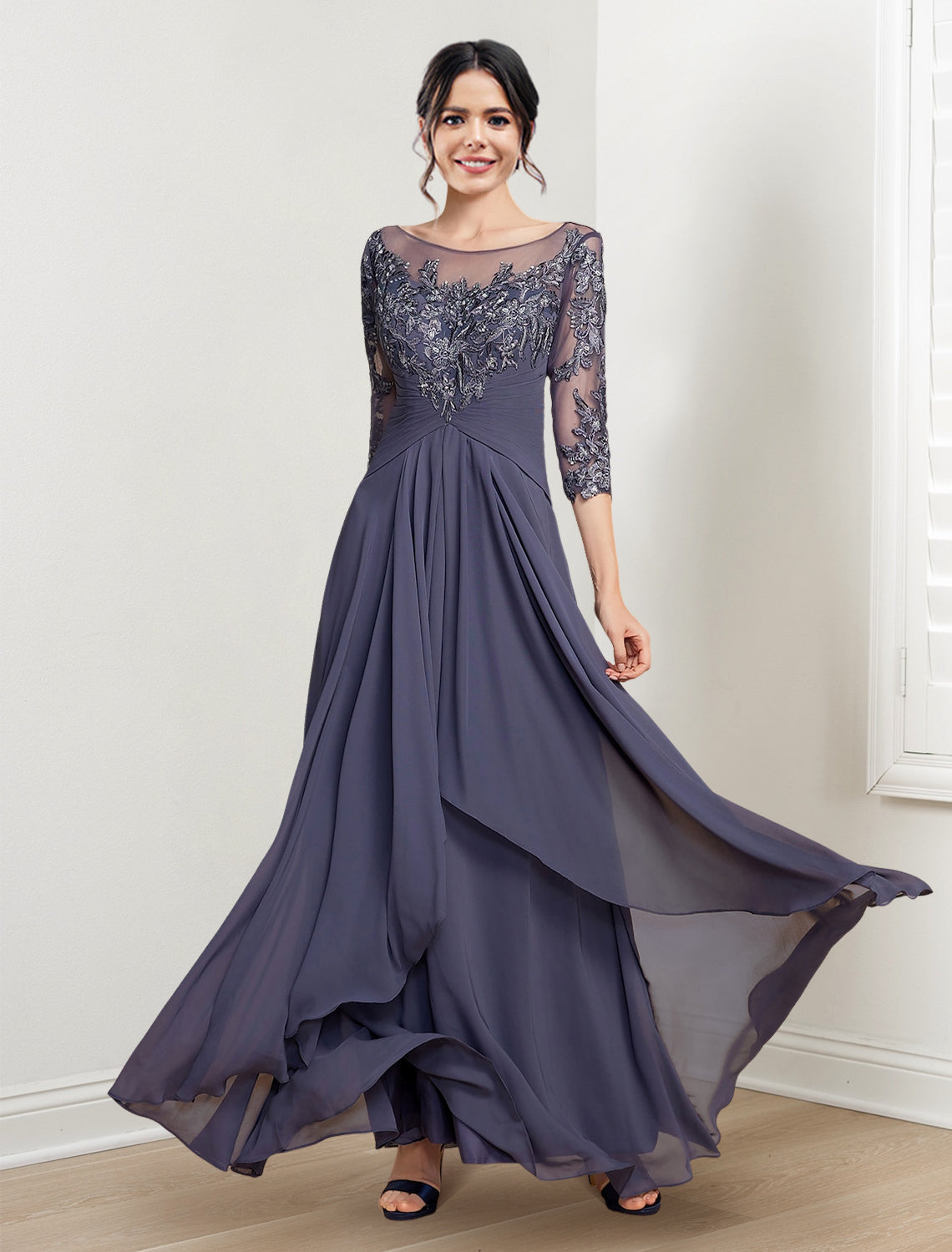 Long Mother of the Bride Dress with A Line and Scoop Necklines