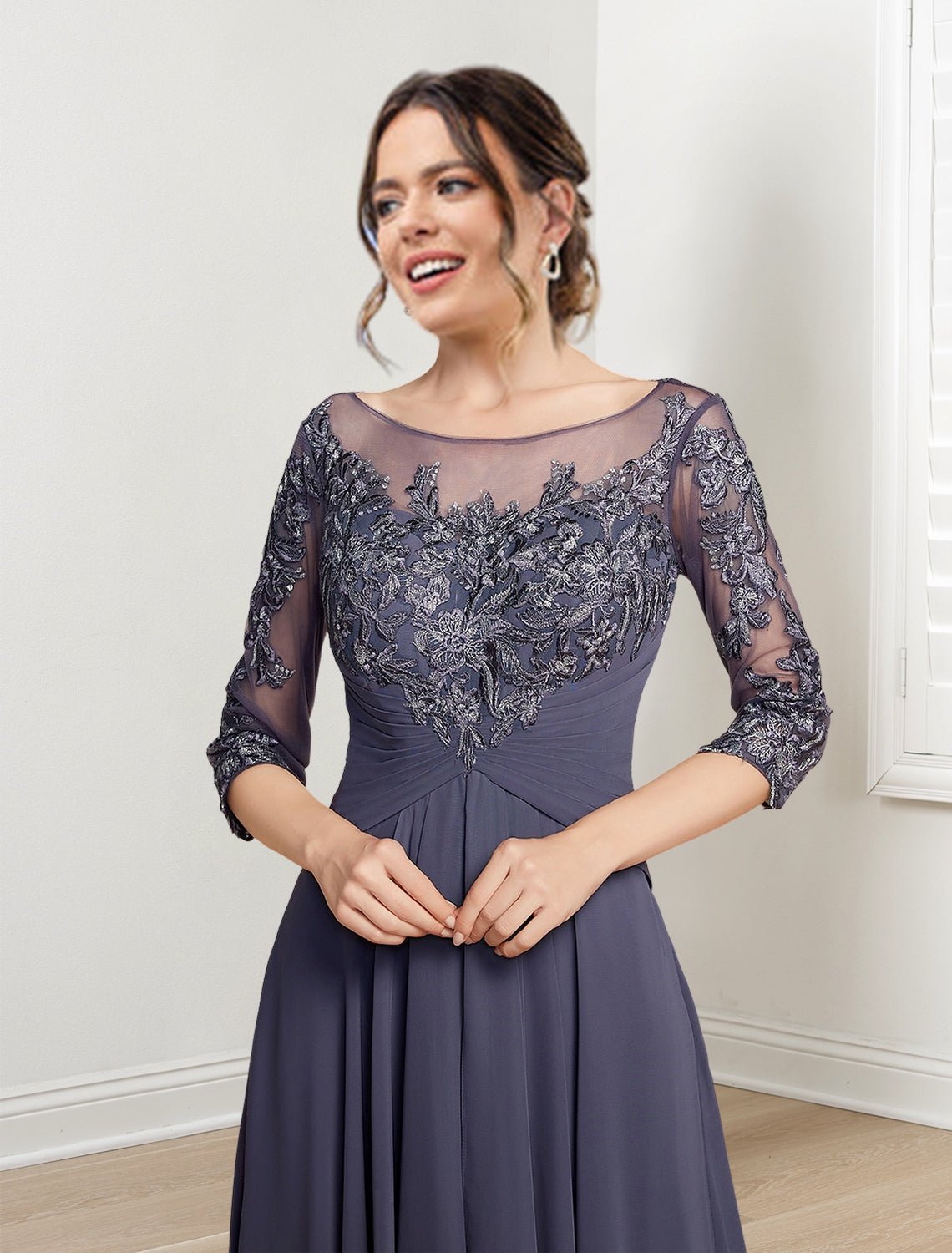 Long Mother of the Bride Dress with A Line and Scoop Necklines