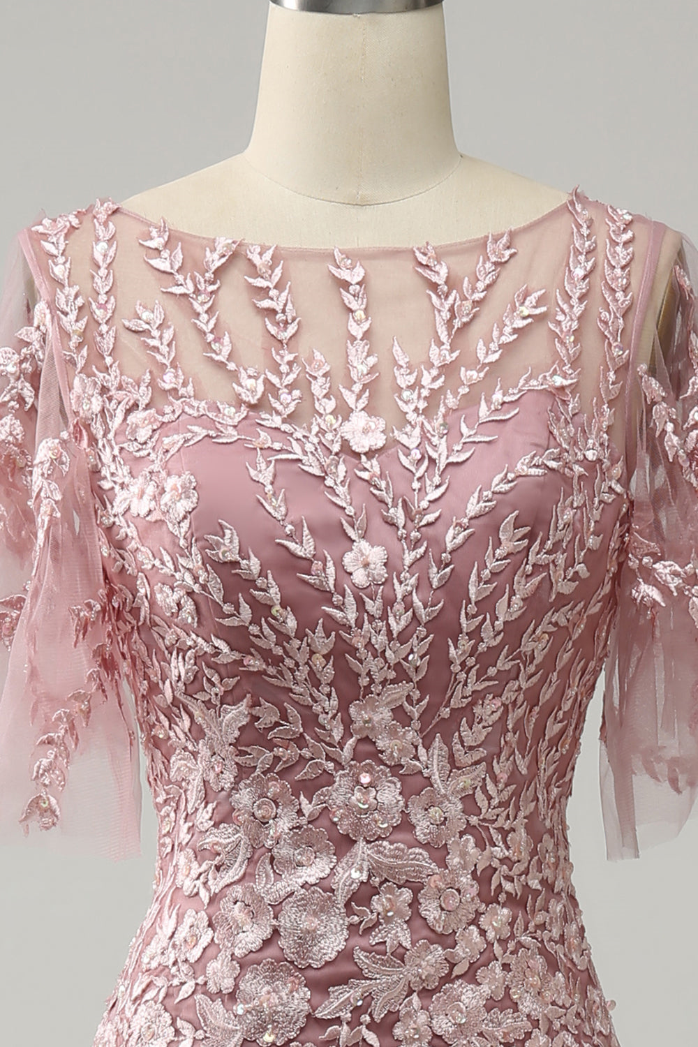 Long Mother of the Bride Lace Dress with Trumpet Mermaid Scoop Half Sleeves