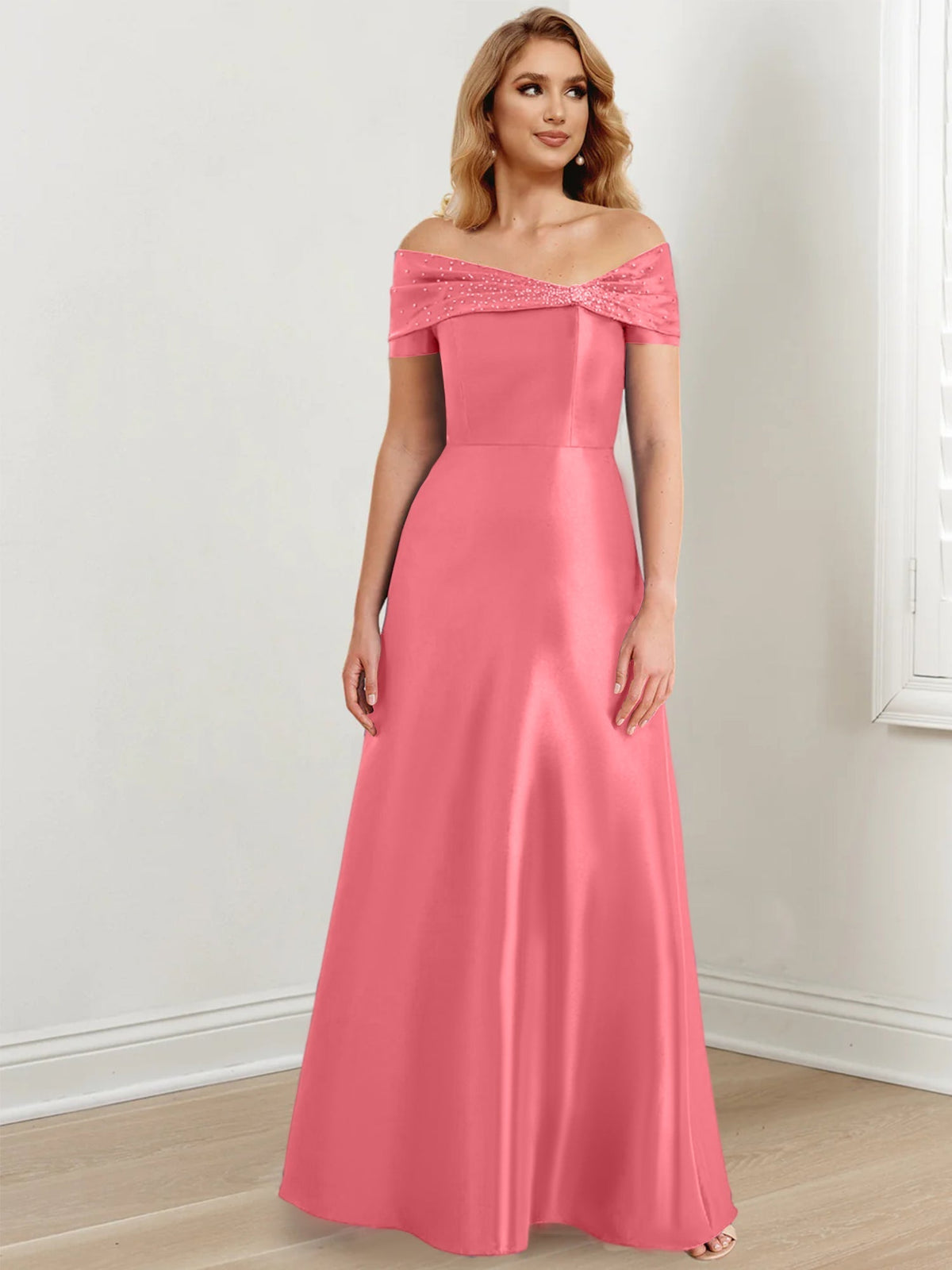 Long Off the Shoulder Mother of the Bride A Line Dress