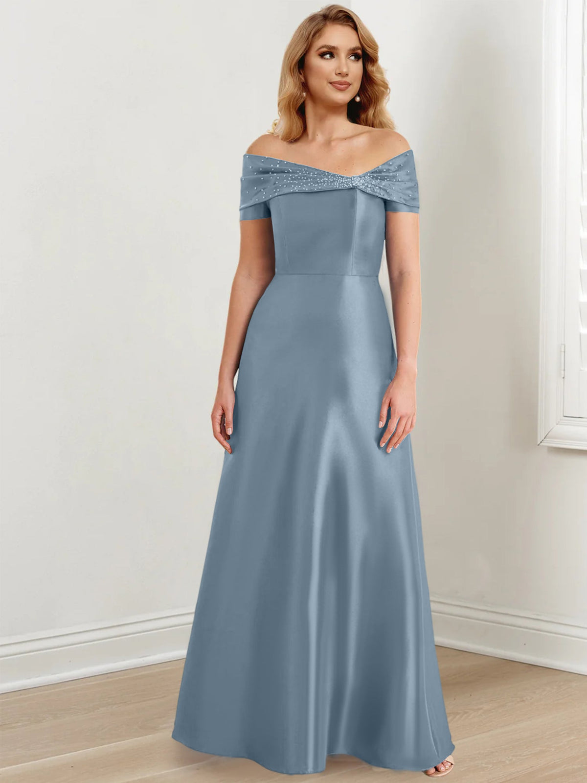 Long Off the Shoulder Mother of the Bride A Line Dress