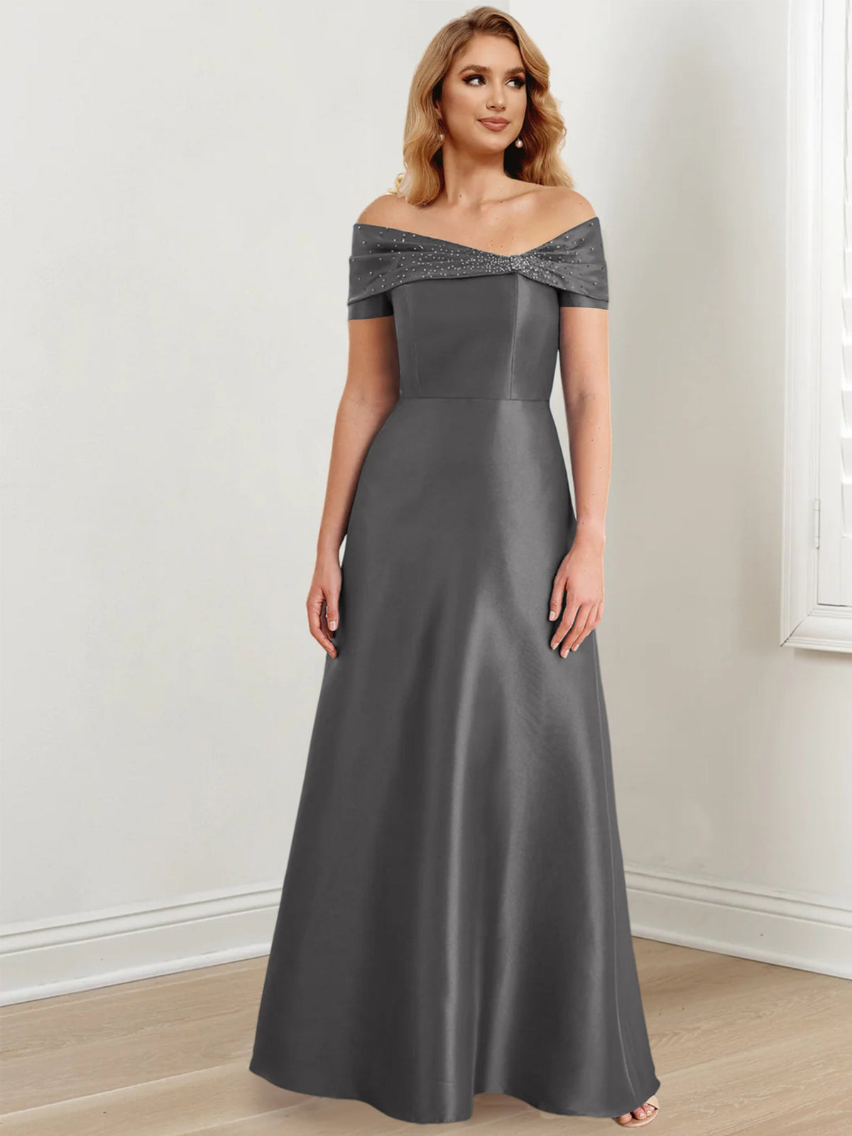 Long Off the Shoulder Mother of the Bride A Line Dress