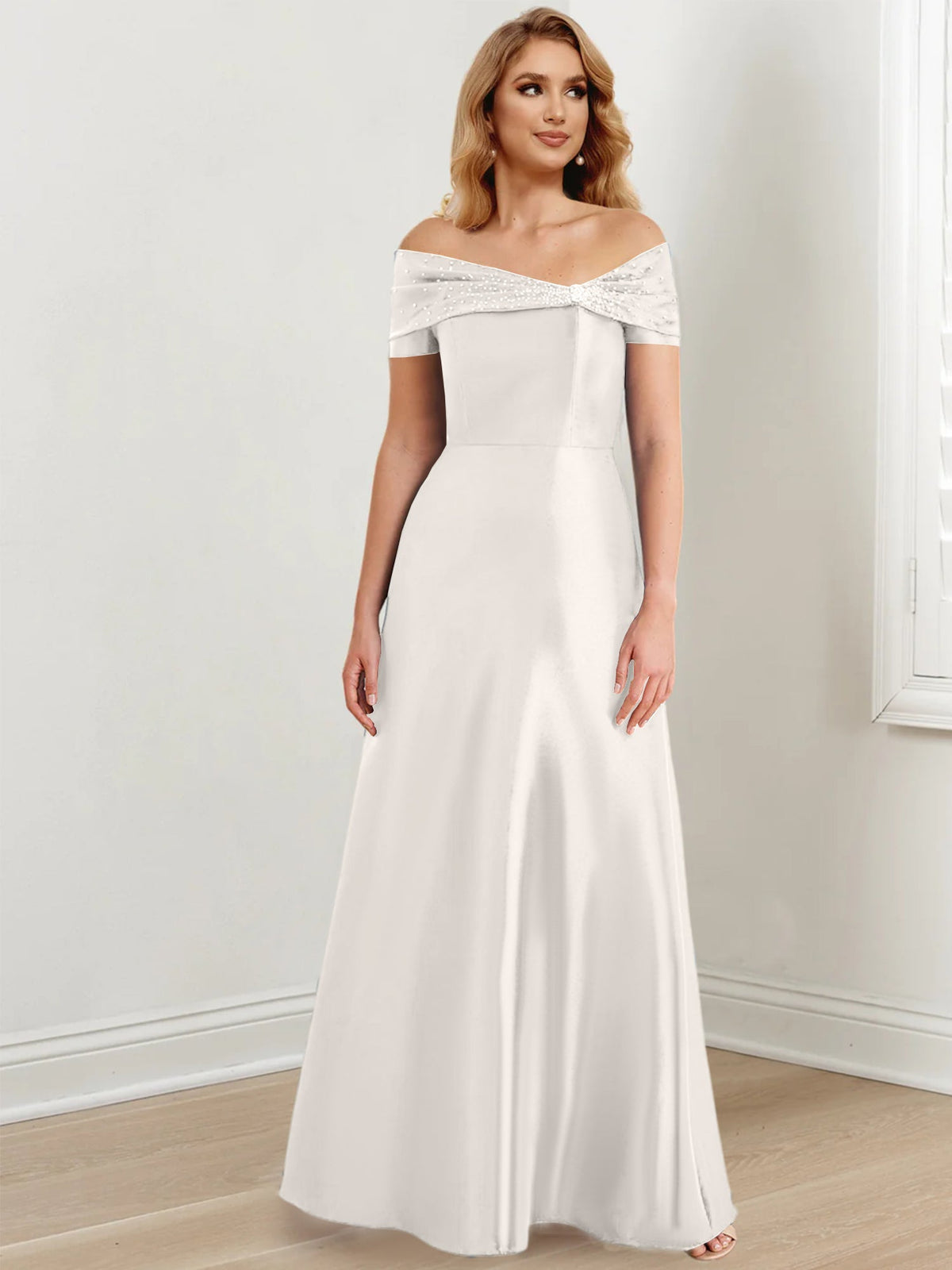 Long Off the Shoulder Mother of the Bride A Line Dress