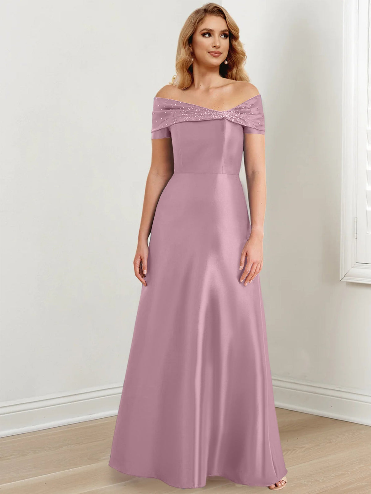 Long Off the Shoulder Mother of the Bride A Line Dress