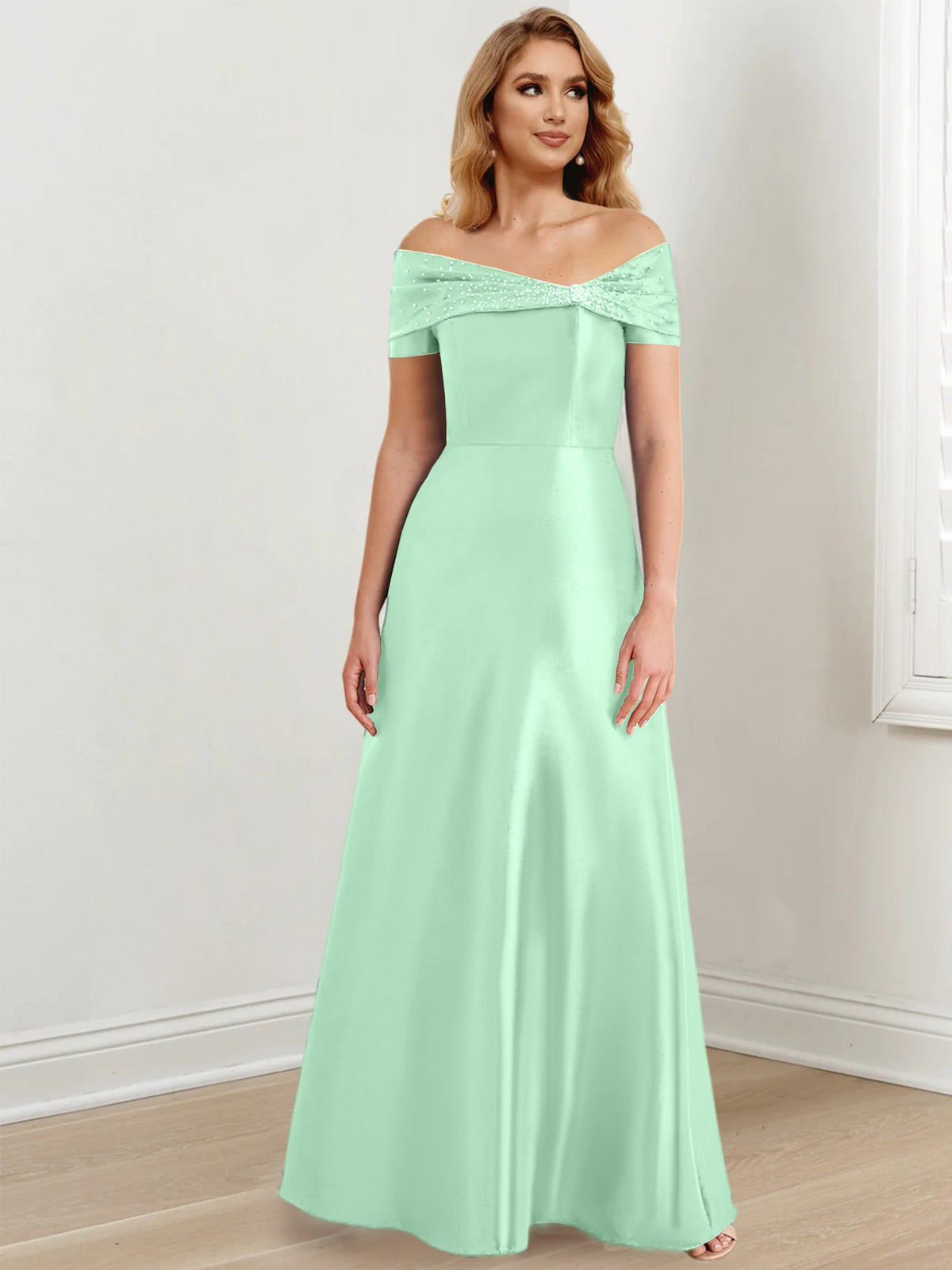 Long Off the Shoulder Mother of the Bride A Line Dress