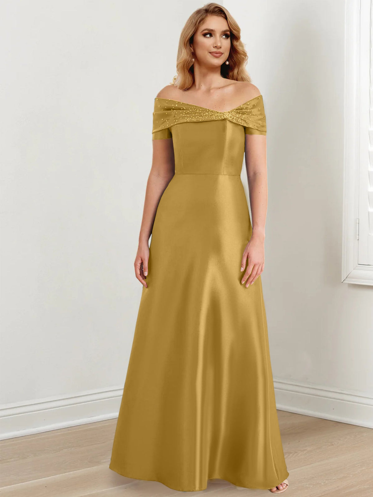 Long Off the Shoulder Mother of the Bride A Line Dress