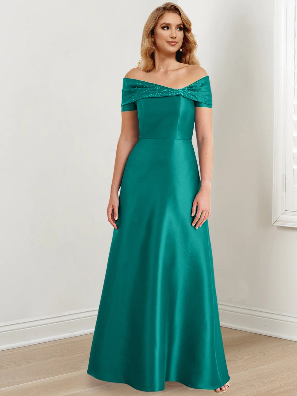 Long Off the Shoulder Mother of the Bride A Line Dress
