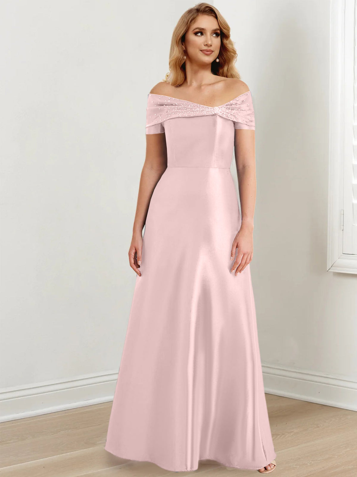 Long Off the Shoulder Mother of the Bride A Line Dress