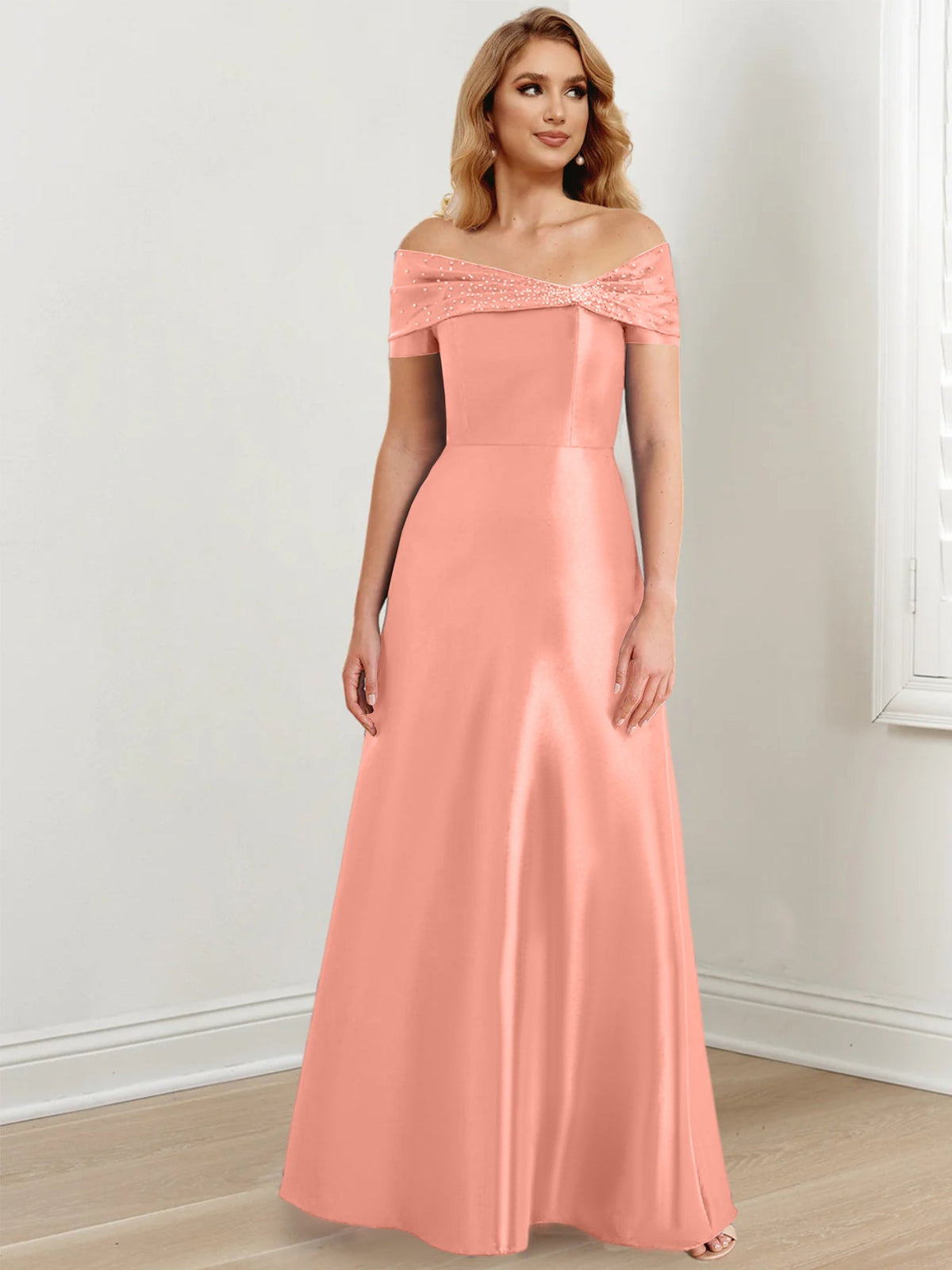 Long Off the Shoulder Mother of the Bride A Line Dress