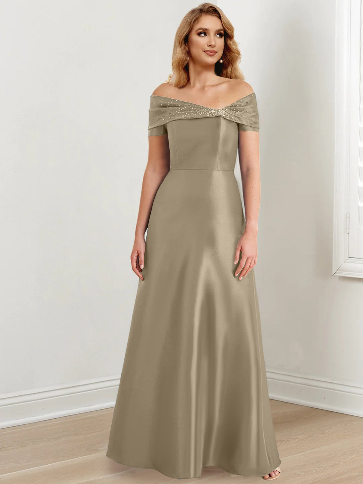 Long Off the Shoulder Mother of the Bride A Line Dress