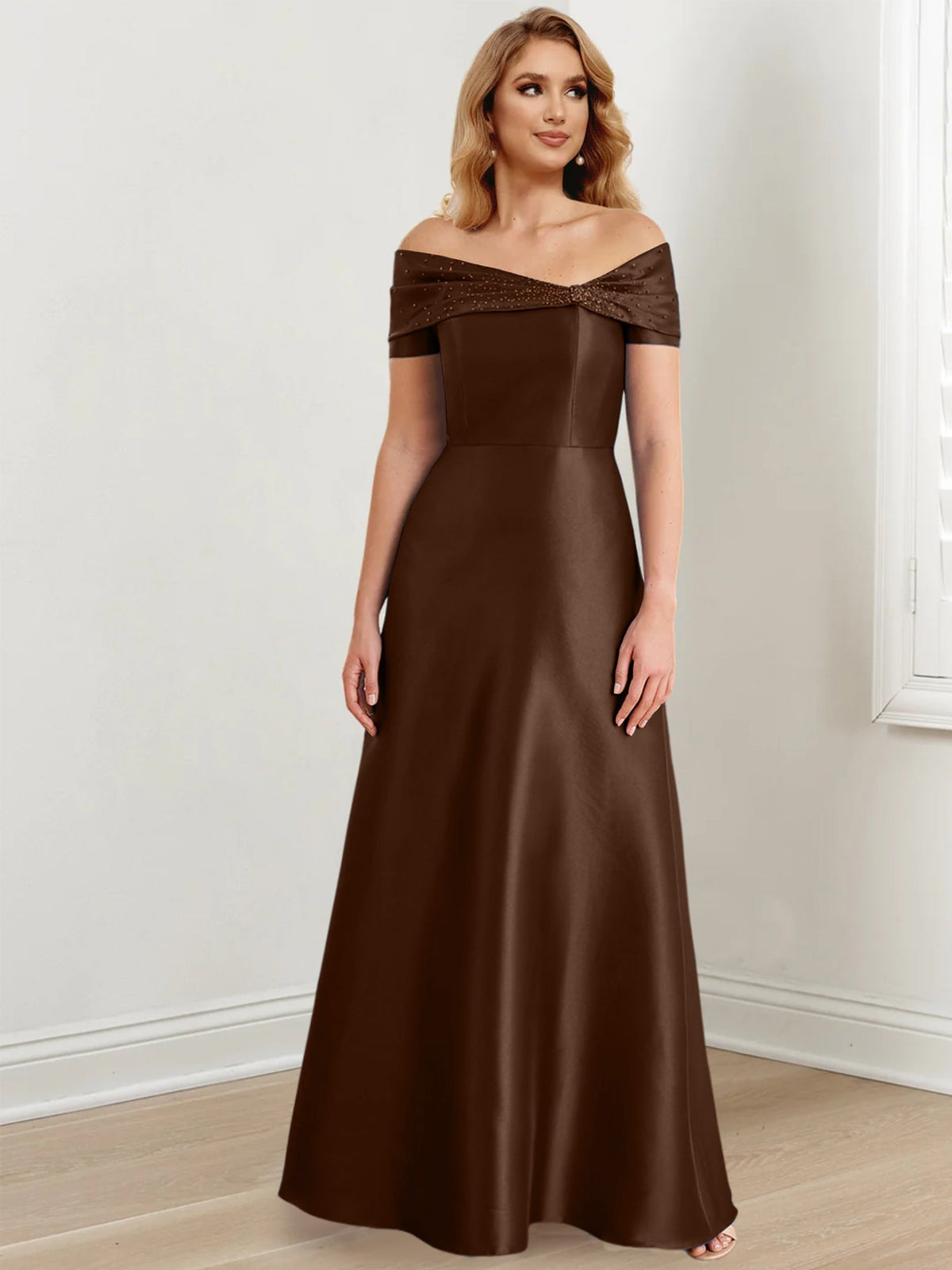 Long Off the Shoulder Mother of the Bride A Line Dress