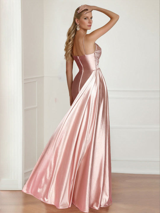Long Sleeveless Mother of the Bride Dress with Spaghetti Straps and Side Split