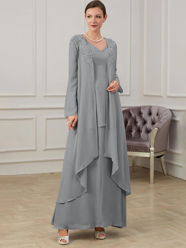 Long V Neck A Line Gown for the Mother of the Bride