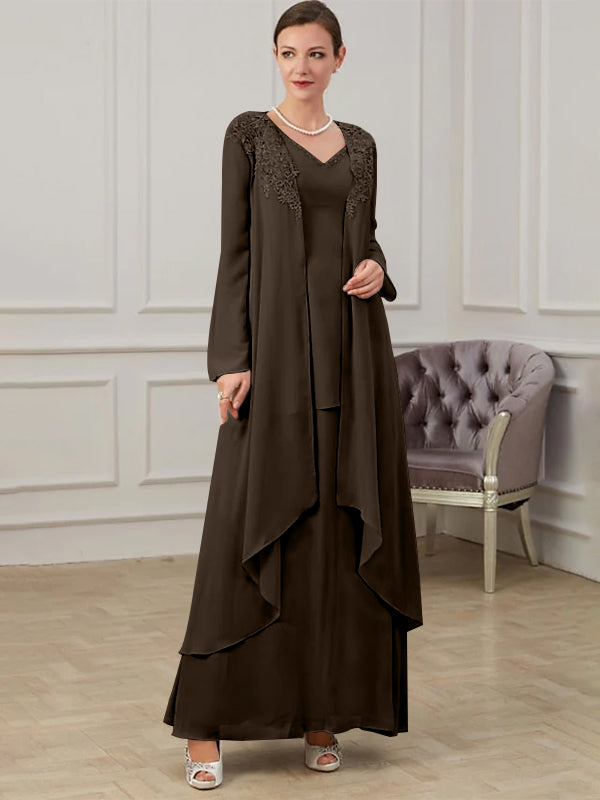 Long V Neck A Line Gown for the Mother of the Bride