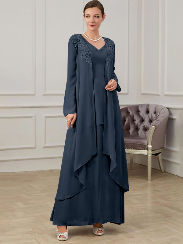 Long V Neck A Line Gown for the Mother of the Bride