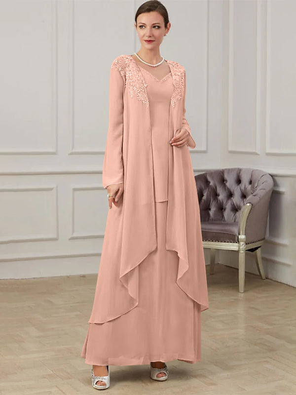 Long V Neck A Line Gown for the Mother of the Bride