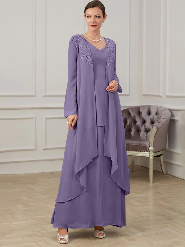 Long V Neck A Line Gown for the Mother of the Bride