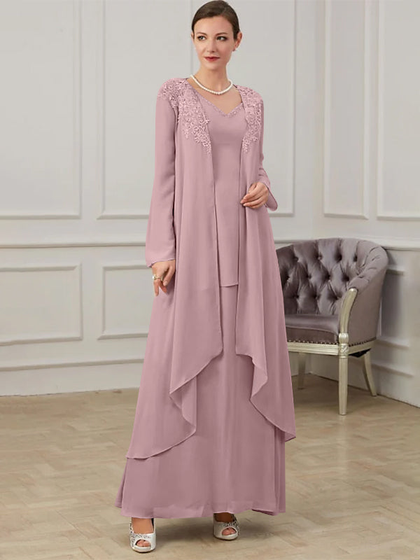 Long V Neck A Line Gown for the Mother of the Bride