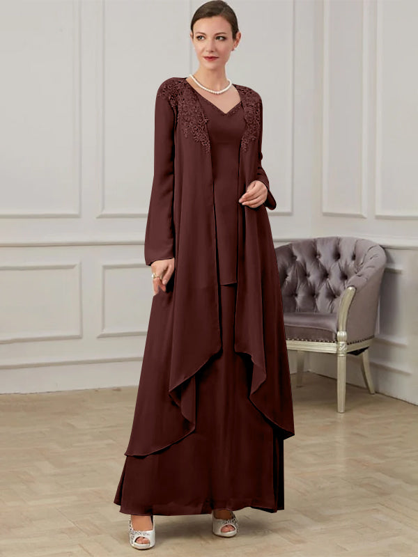 Long V Neck A Line Gown for the Mother of the Bride