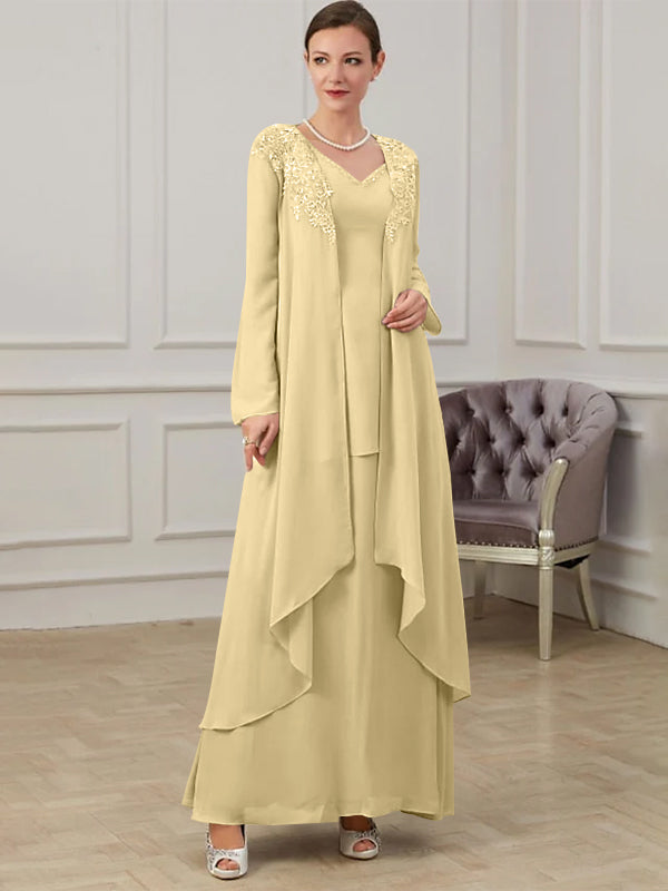 Long V Neck A Line Gown for the Mother of the Bride